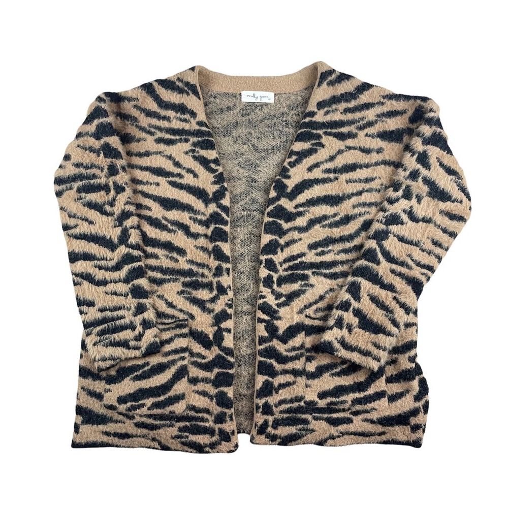 Molly Green Tiger Print Fuzzy Cardigan Sweater